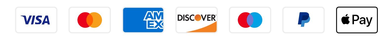 Visa Mastercard Amex Discover PayPal Apple Pay